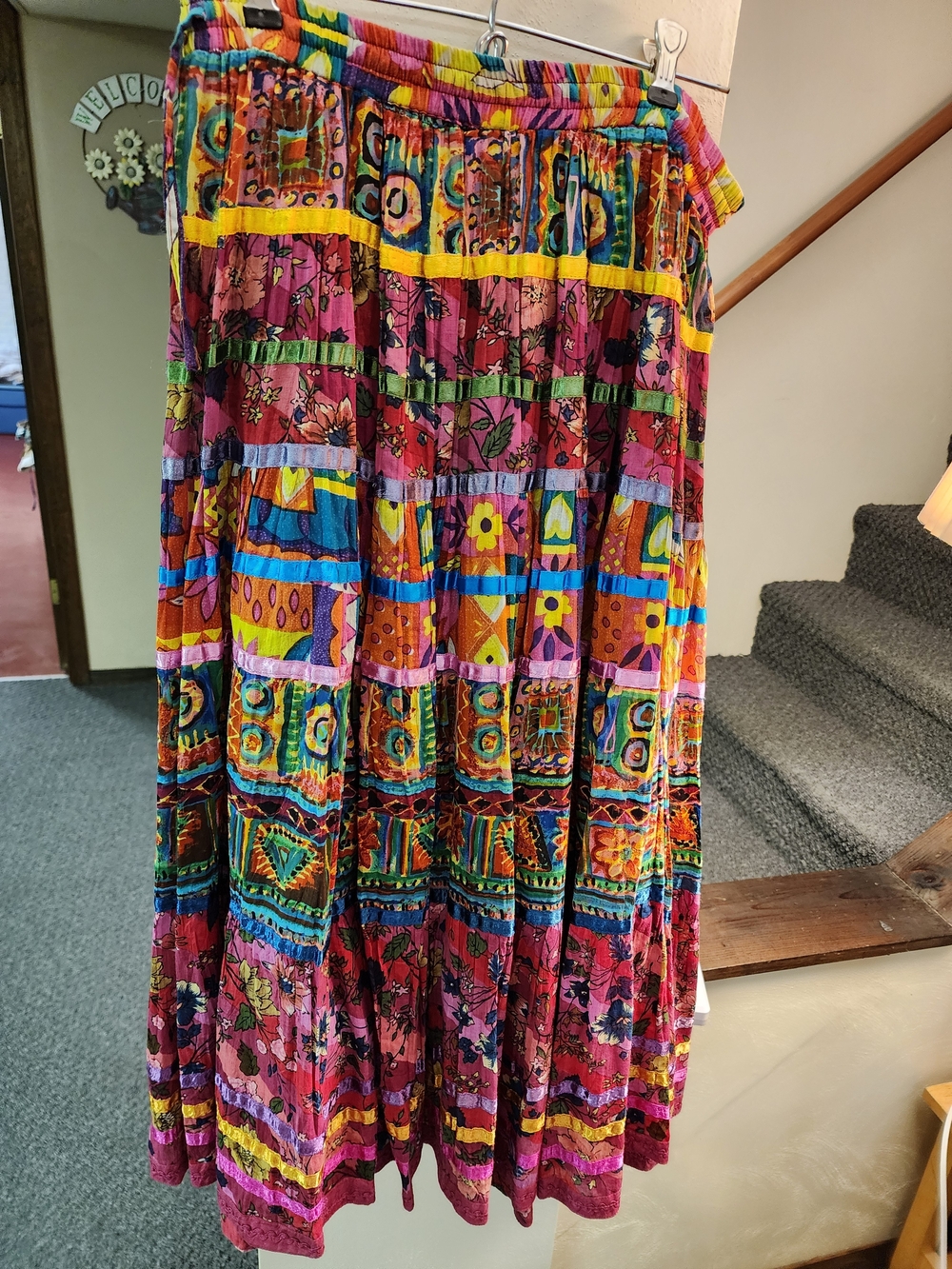 Bohemian Multi-Color Patchwork Maxi Skirt - Horizonal Ribbons